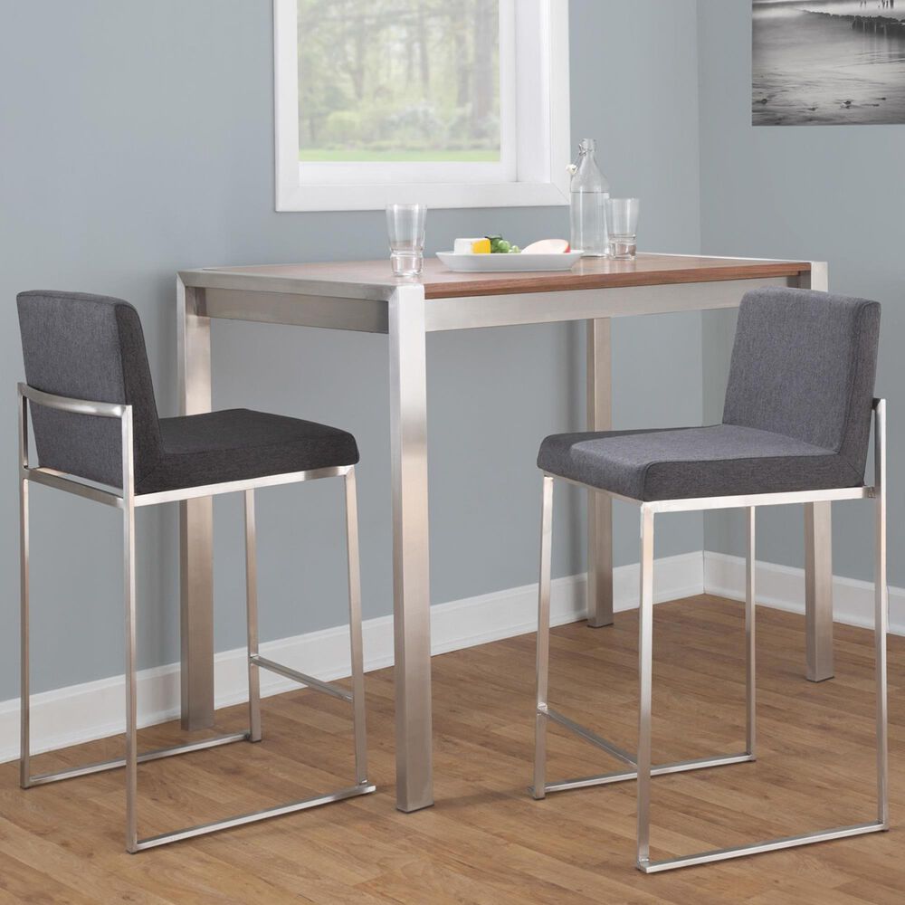 Lumisource Fuji High Back Counter Stool with Charcoal Fabric Cushion in Stainless Steel &#40;Set of 2&#41;, , large