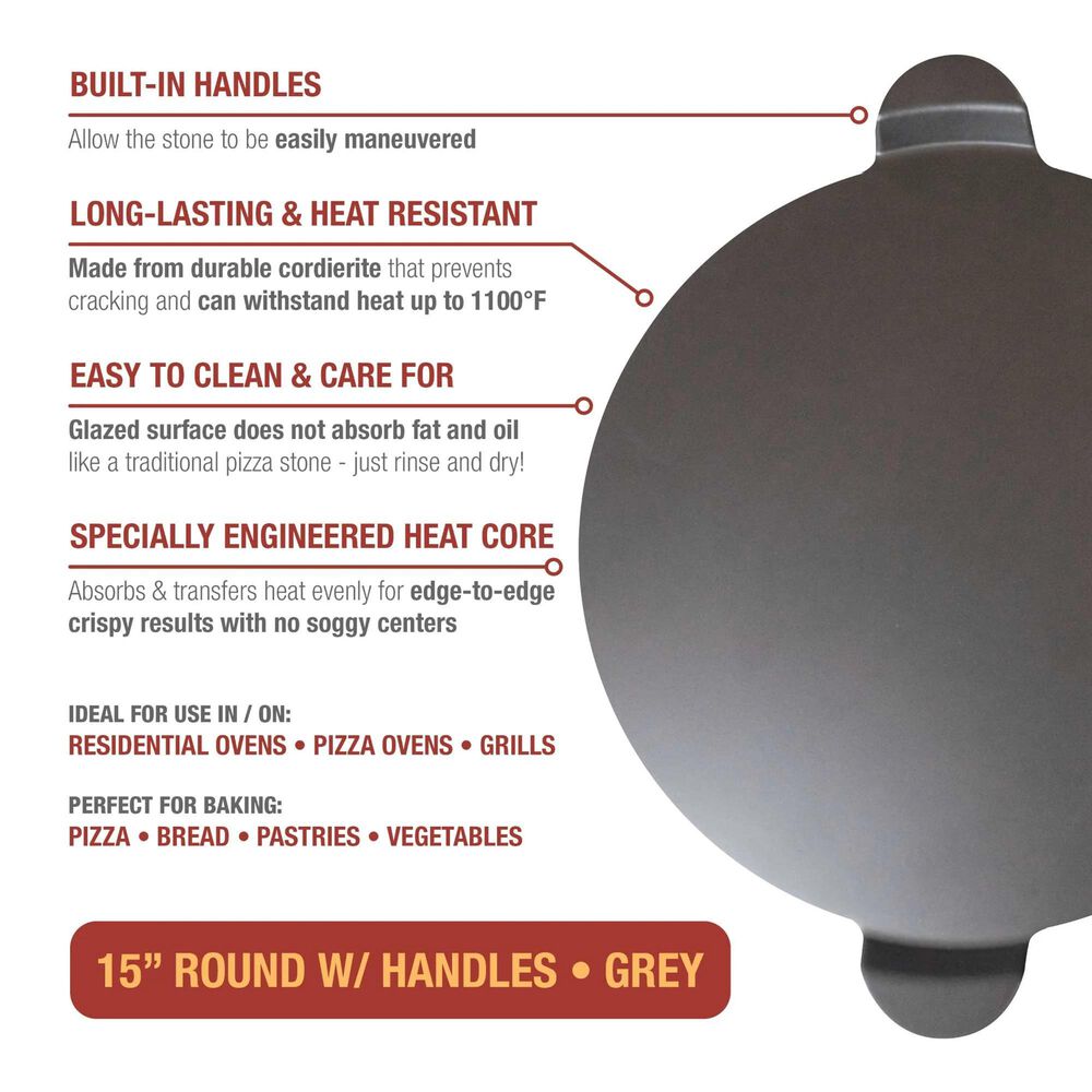 Escali Glazed Pizza Stone with Handles in Grey, , large