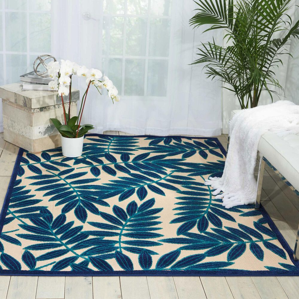 Nourison Aloha Floral 7&#39;10&quot; x 10&#39;6&quot; Navy Indoor/Outdoor Area Rug, , large