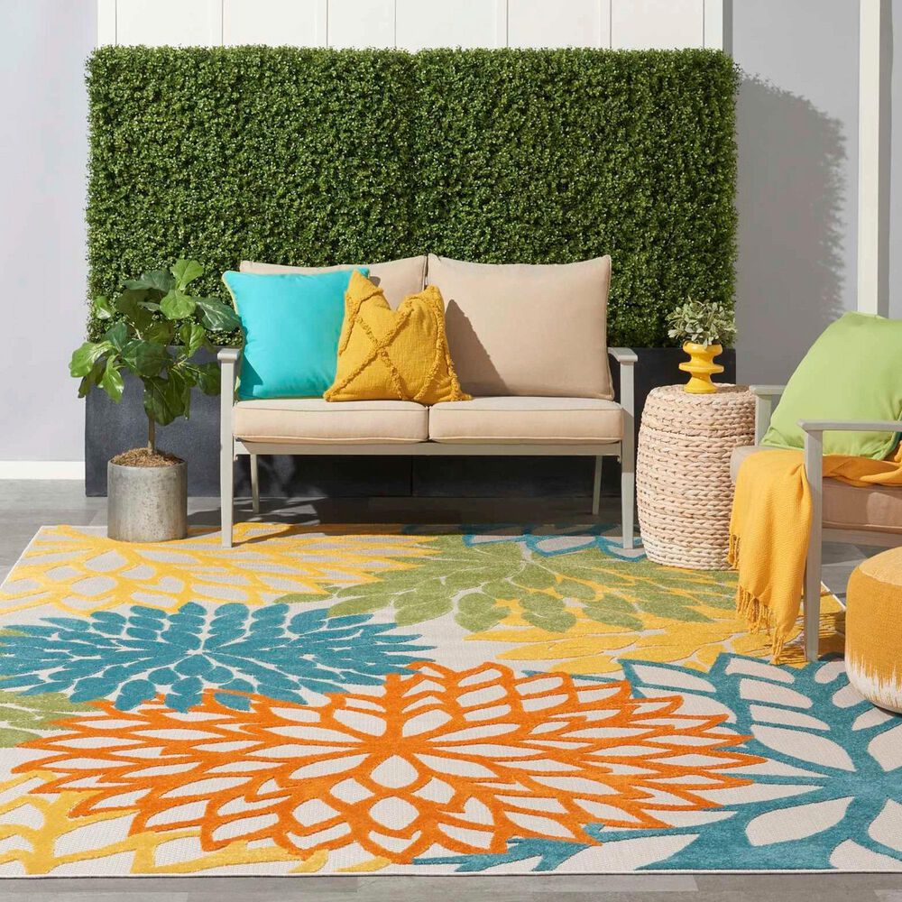 Nourison Aloha 12&#39; x 15&#39; Turquoise and Multicolor Indoor/Outdoor Area Rug, , large