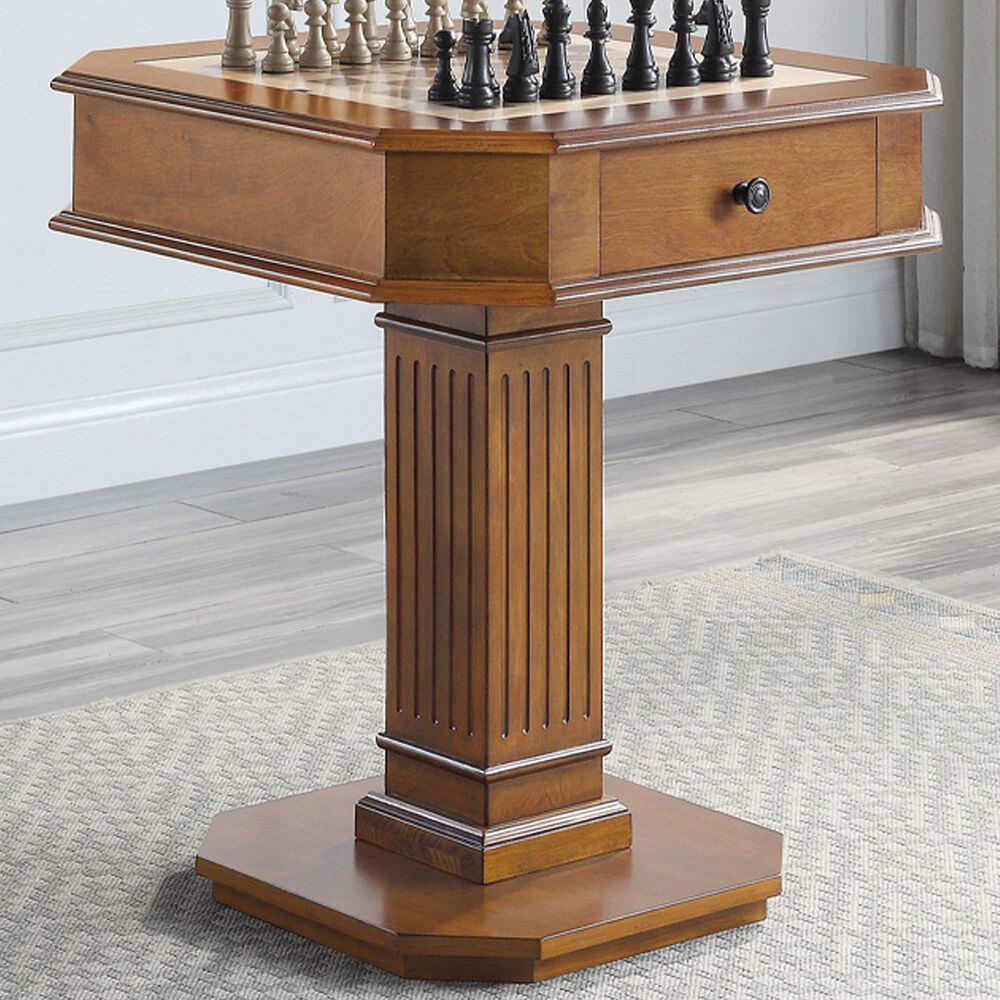 HOMLUX Galini 2-Drawer Game Table in Brown, , large
