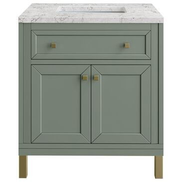 James Martin Vanities Chicago 30" Single Bathroom Vanity in Smokey Celadon with 3 cm Eternal Jasmine Pearl Quartz Top and Rectangular Sink, , large