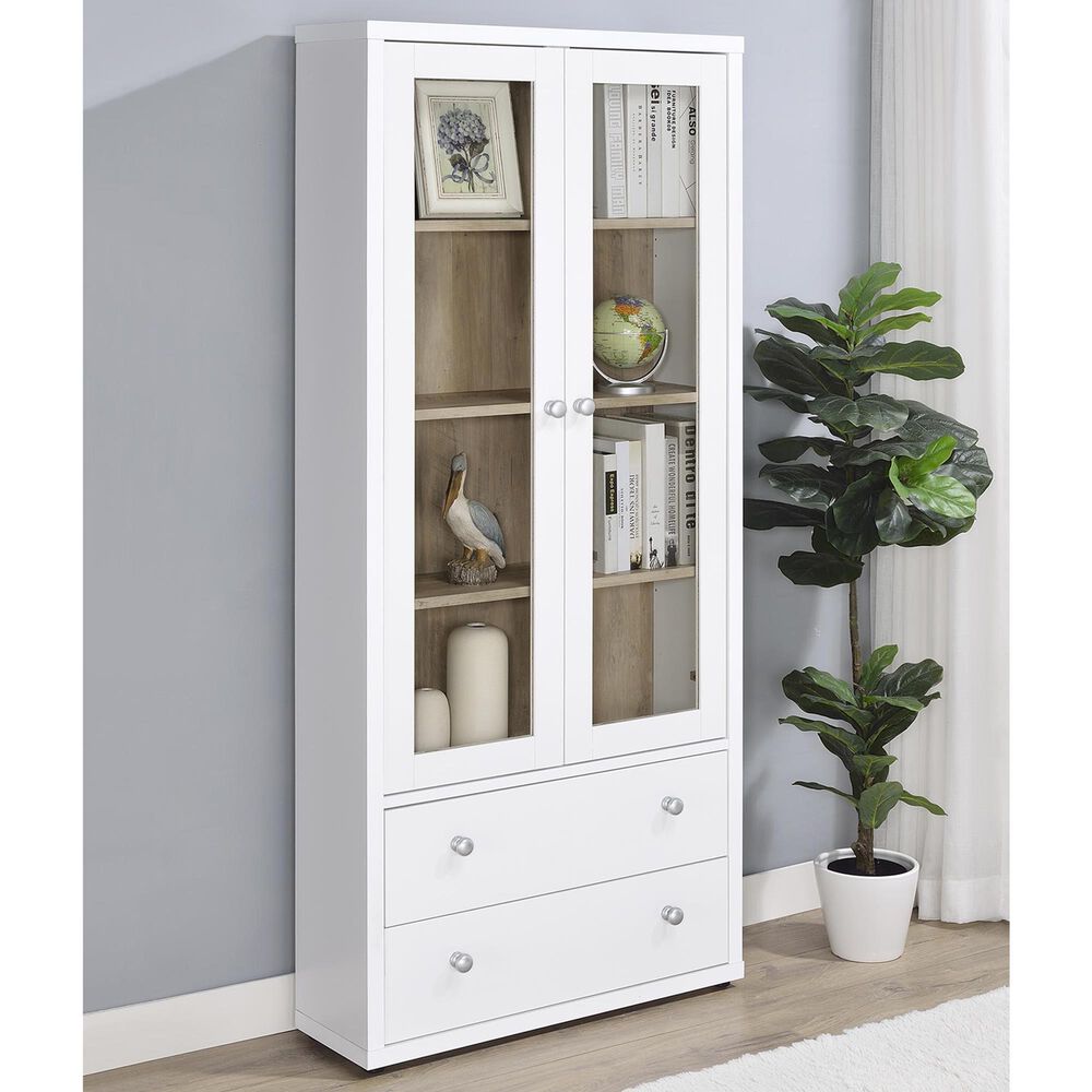 Coaster Hawthorne 4-Shelf Glass Door Tall Cabinet in White, , large
