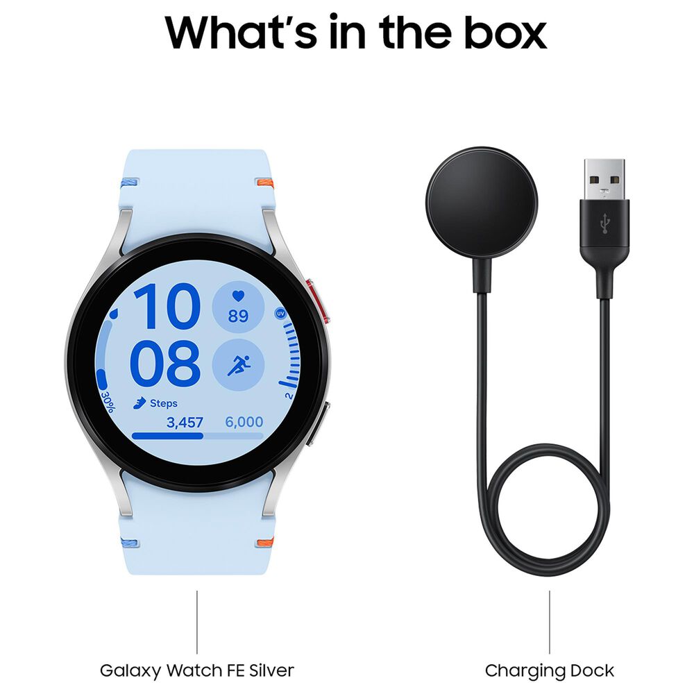 Samsung Galaxy Watch FE Smartwatch 40mm Silver Aluminum Case with Blue Band, , large