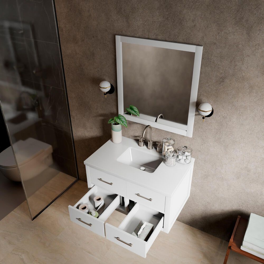 Lexora Home Castor 36" Single Bathroom Vanity in White with 2 cm White Cultured Marble Top and Rectangular Sink, , large