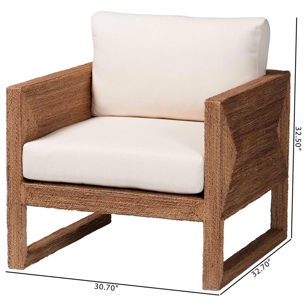 Baxton Studio Helina Arm Chair with Bleached Light Brown Seagrass in White, , large