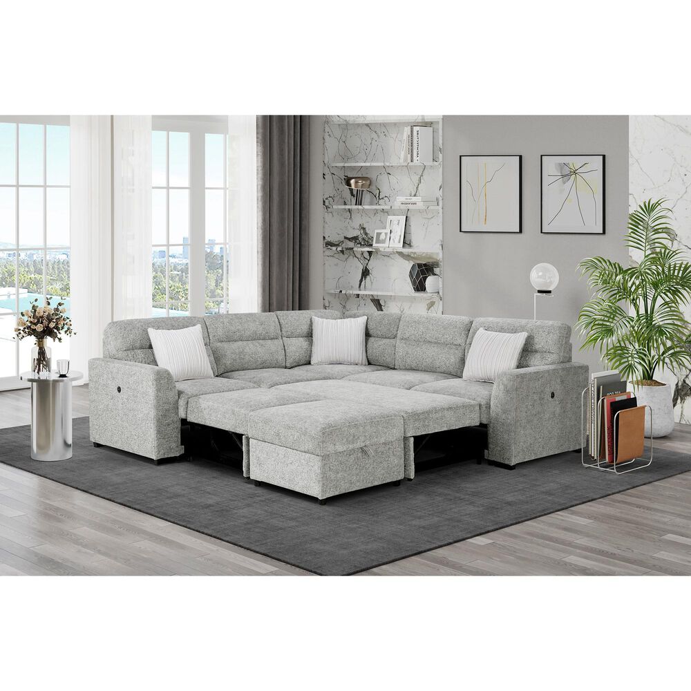 Global Furniture USA Walker 6-Piece Convertible Sectional in Nickel, , large
