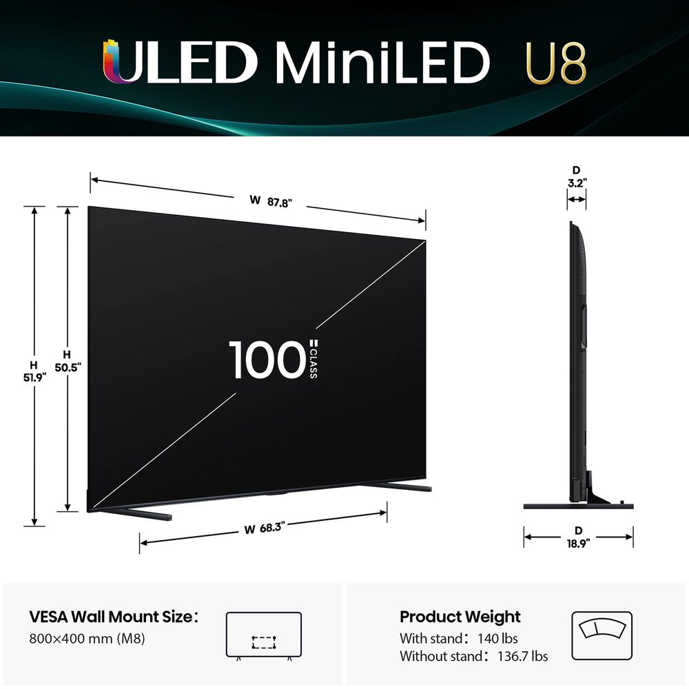 Hisense 75&quot; Class U8 Series Mini-LED ULED 4K in Black - Smart Google TV, , large