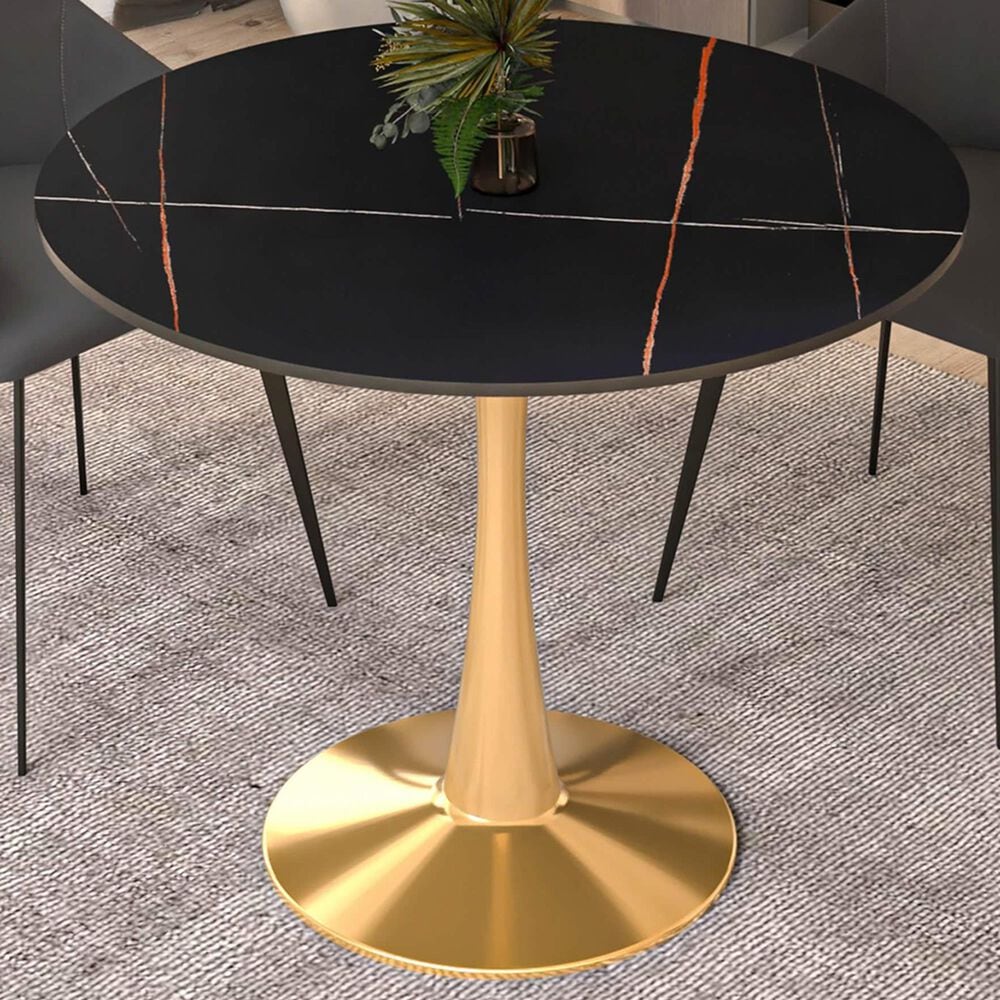 Leisuremod Leisuremod Bristol 31 round dining table Gold base with Black Sintered stone Top, , large
