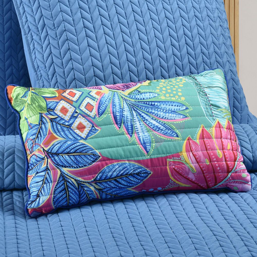J. Queen Bold Hanalei 12&quot; x 20&quot; Lumbar Pillow in Aqua, Orange, Pink, and Blue, , large