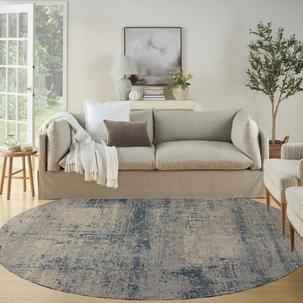 Nourison Rustic Textures Ivory, Deep Blue and Grey 7&#39;10&quot; Round Area Rug, , large