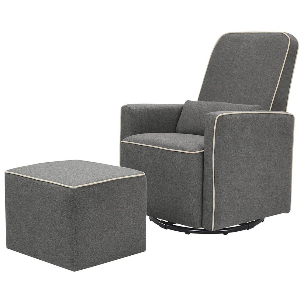 DaVinci Olive Swivel Glider with Bonus Ottoman in Dark Grey and Cream