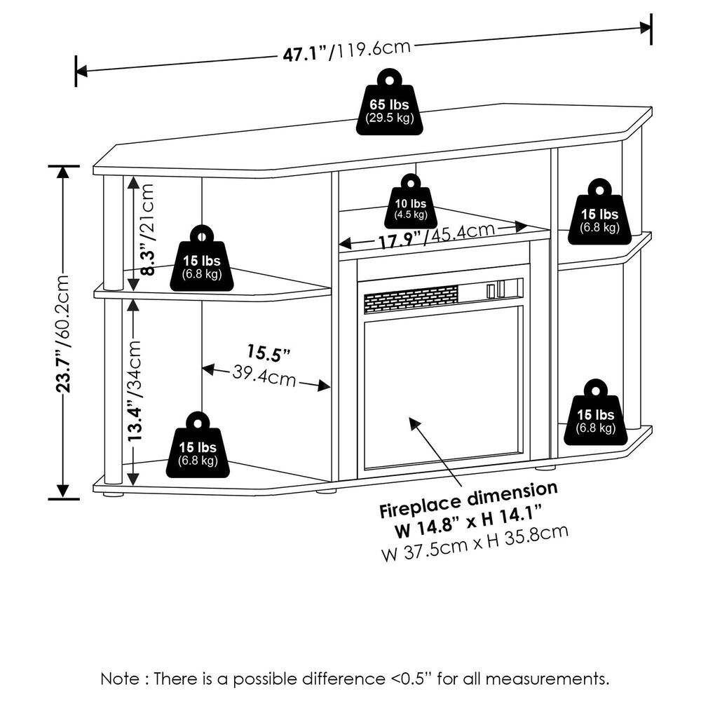 HOMLUX 47" Corner TV Stand with Electric Fireplace in French Oak Grey and Black, , large