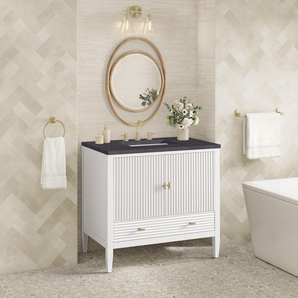James Martin Vanities Myrrin 36&quot; Vanity in Bright White with 3 cm Charcoal Soapstone Quartz Top, , large