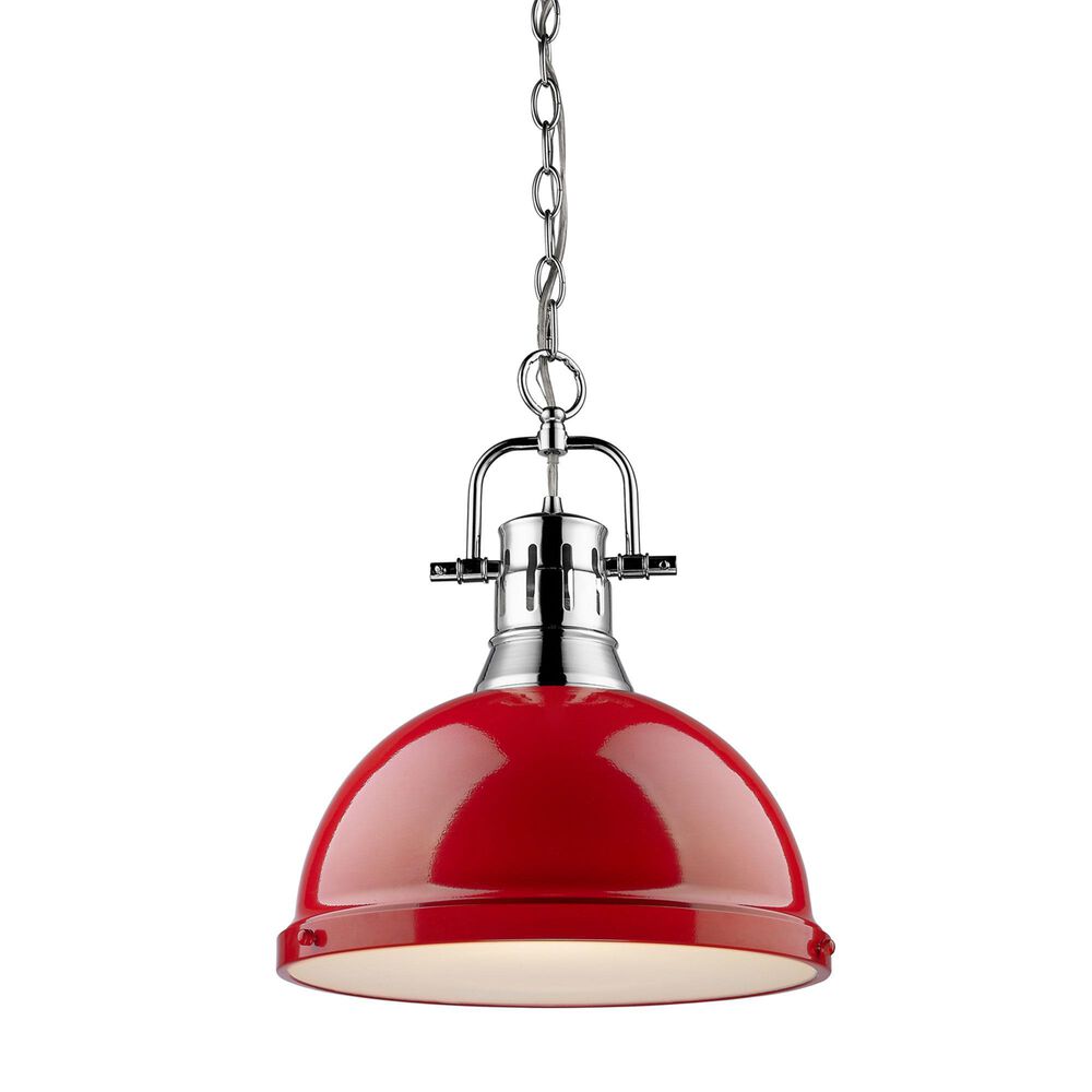Golden Lighting Duncan 1-Light Pendant with Chain and Red Shade in Chrome, , large