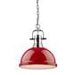 Golden Lighting Duncan 1-Light Pendant with Chain and Red Shade in Chrome, , large