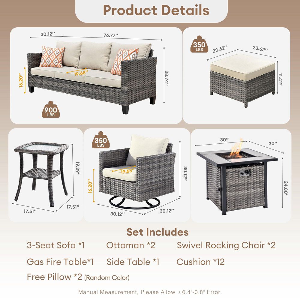 HOMLUX 7-Piece Patio Sofa Set in  Beige, , large