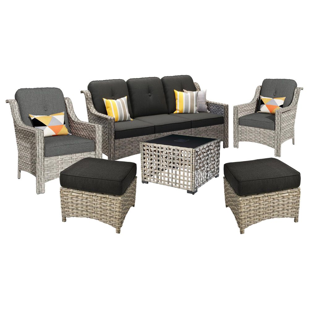 HOMLUX 6-Piece Patio Conversation Set with Coffee Table in Black, , large