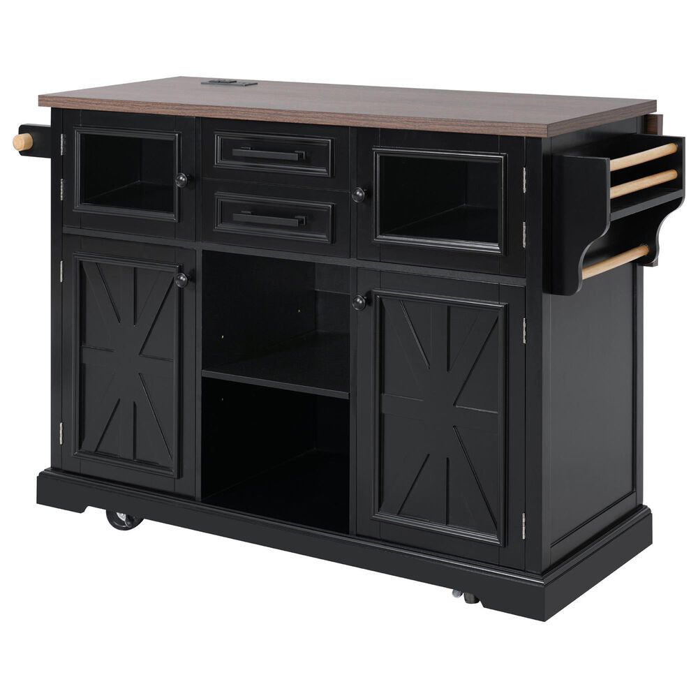 HOMLUX 54.9" Kitchen Island with Drop Leaf in Black and Brown, , large