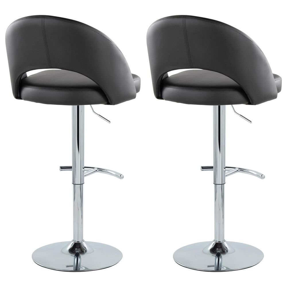 LumiSource Renee Adjustable Swivel Bar Stool with Black Faux Leather Upholstery in Chrome (Set of 2), , large
