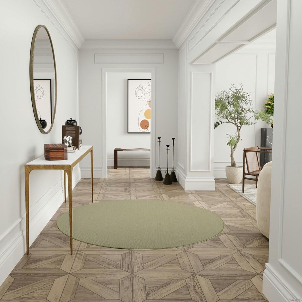 Nourison Courtyard Ivory and Green 6&#39; Round Indoor/Outdoor Area Rug, , large