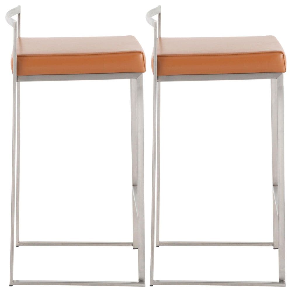 Lumisource Fuji Stackable Counter Stool with Camel Faux Leather Cushion in Brushed Stainless Steel &#40;Set of 2&#41;, , large