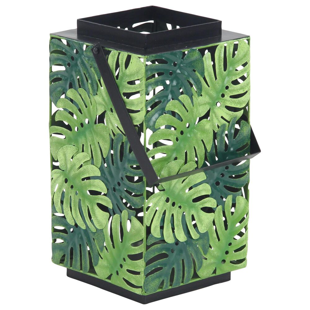 Maple and Jade 14" x 8" Leaf Lantern in Green, , large