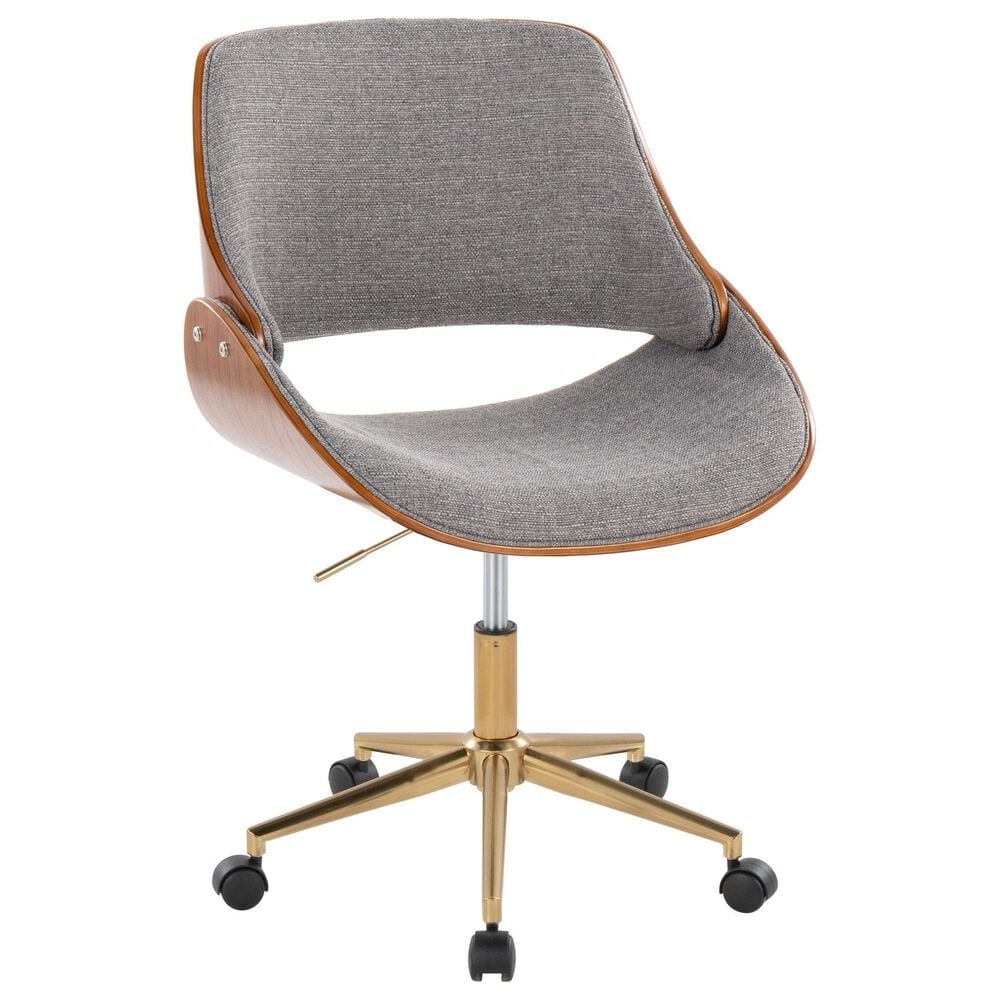 Lumisource Fabrizzi Office Chair with Grey Cushion in Walnut and Gold, , large