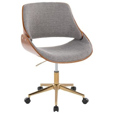 Lumisource Fabrizzi Office Chair with Grey Cushion in Walnut and Gold, , large