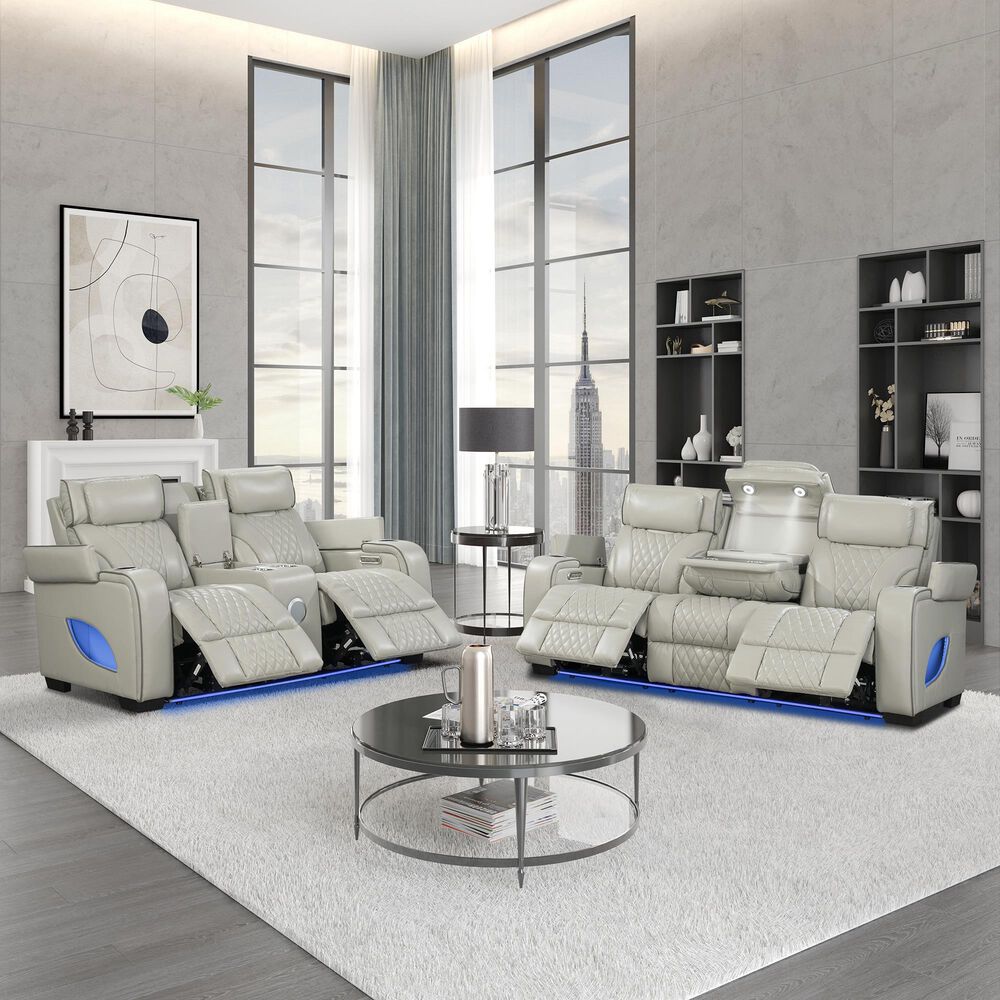 Titanic Furniture All Star Power Reclining Sofa with Power Headrest in Gray, , large