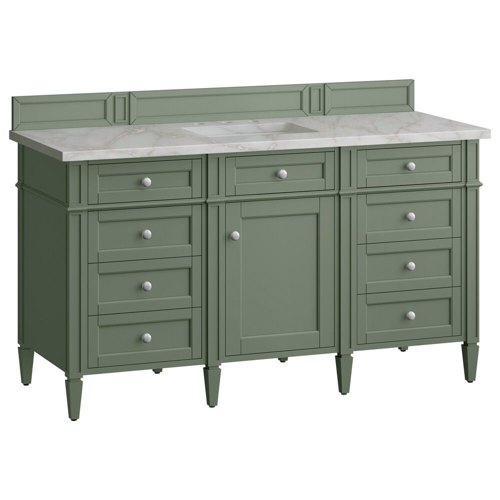 James Martin Vanities Brittany 60" Single Bathroom Vanity in Smokey Celadon with 3 cm Eternal Jasmine Pearl Silestone Top, Rectangular Sink and FreePower Wireless Charger, , large
