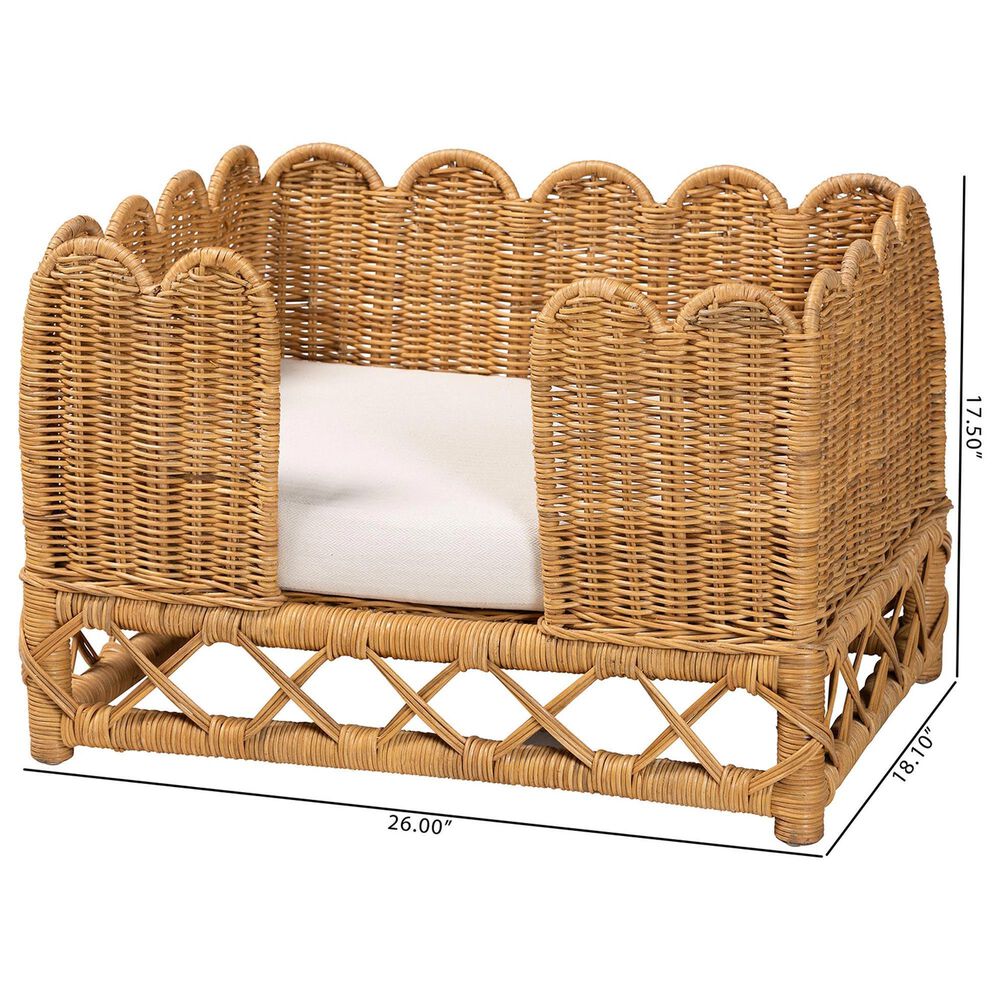 Baxton Studio Palm Rattan Pet Bed with Removable Cushion in Light Honey, , large