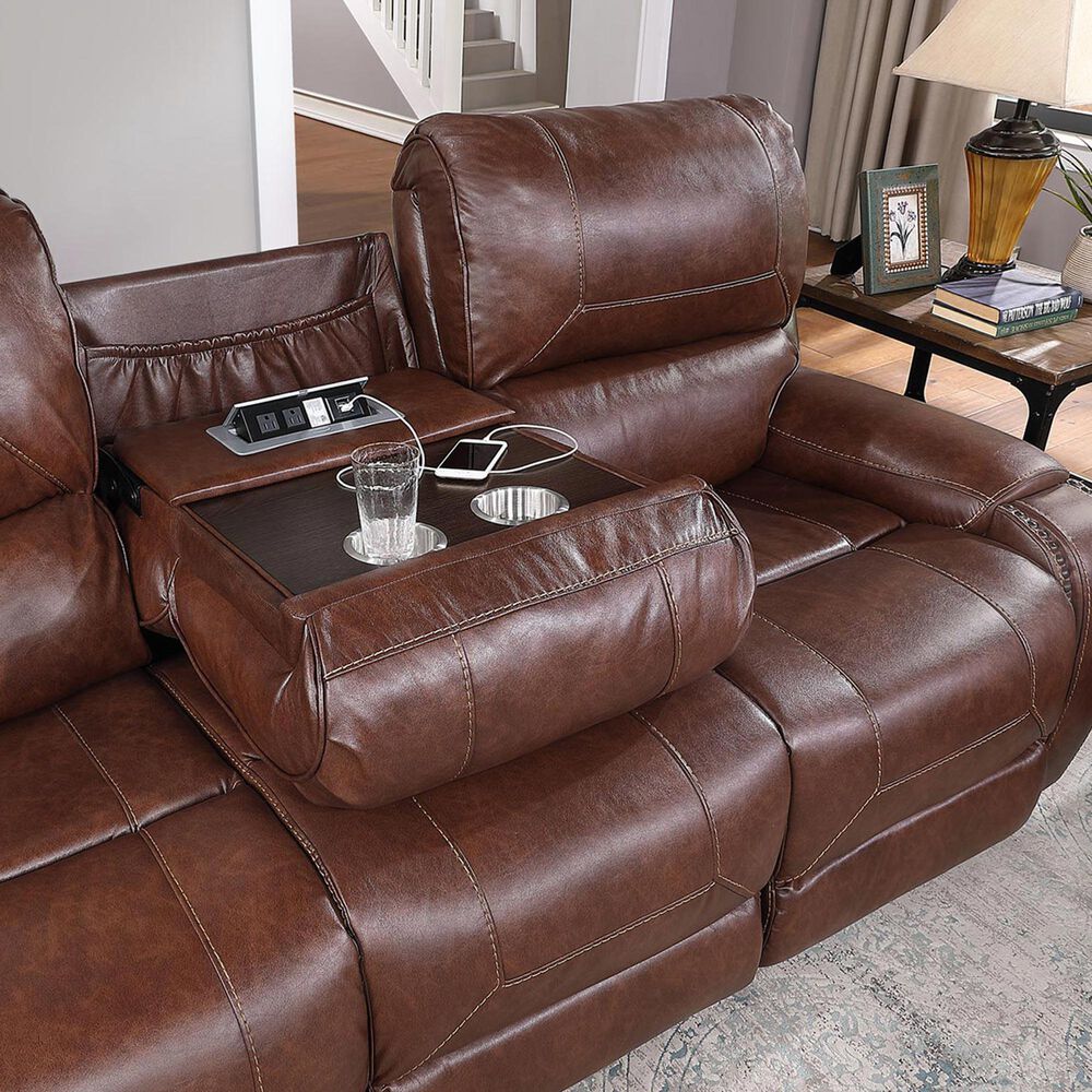 Crystal City Keily Manual Reclining Sofa with Dropdown Table in Brown, , large