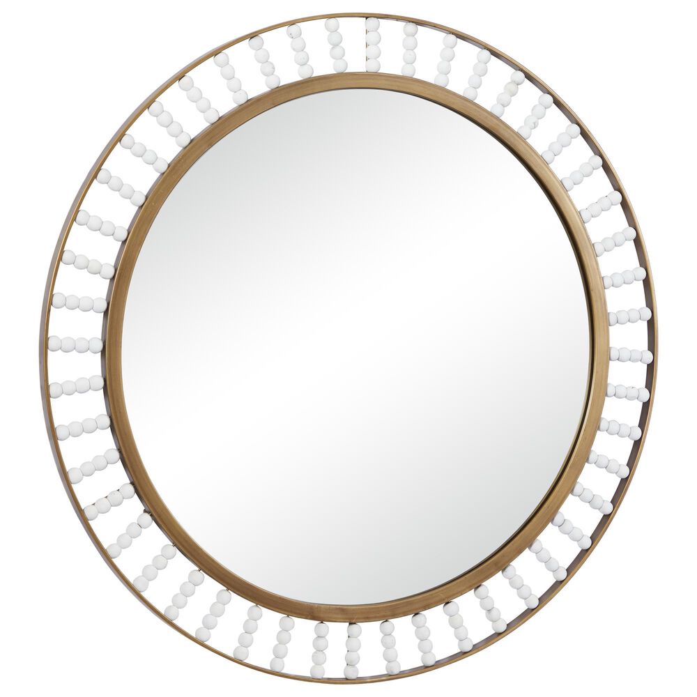 Maple and Jade 32&quot; Round Wall Mirror in Golden Brown and White, , large