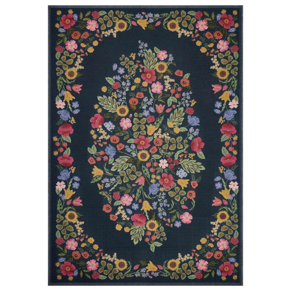 Rifle Paper Co. x Loloi Perennial Blossom 6"7" x 9"4" Navy Area Rug, , large