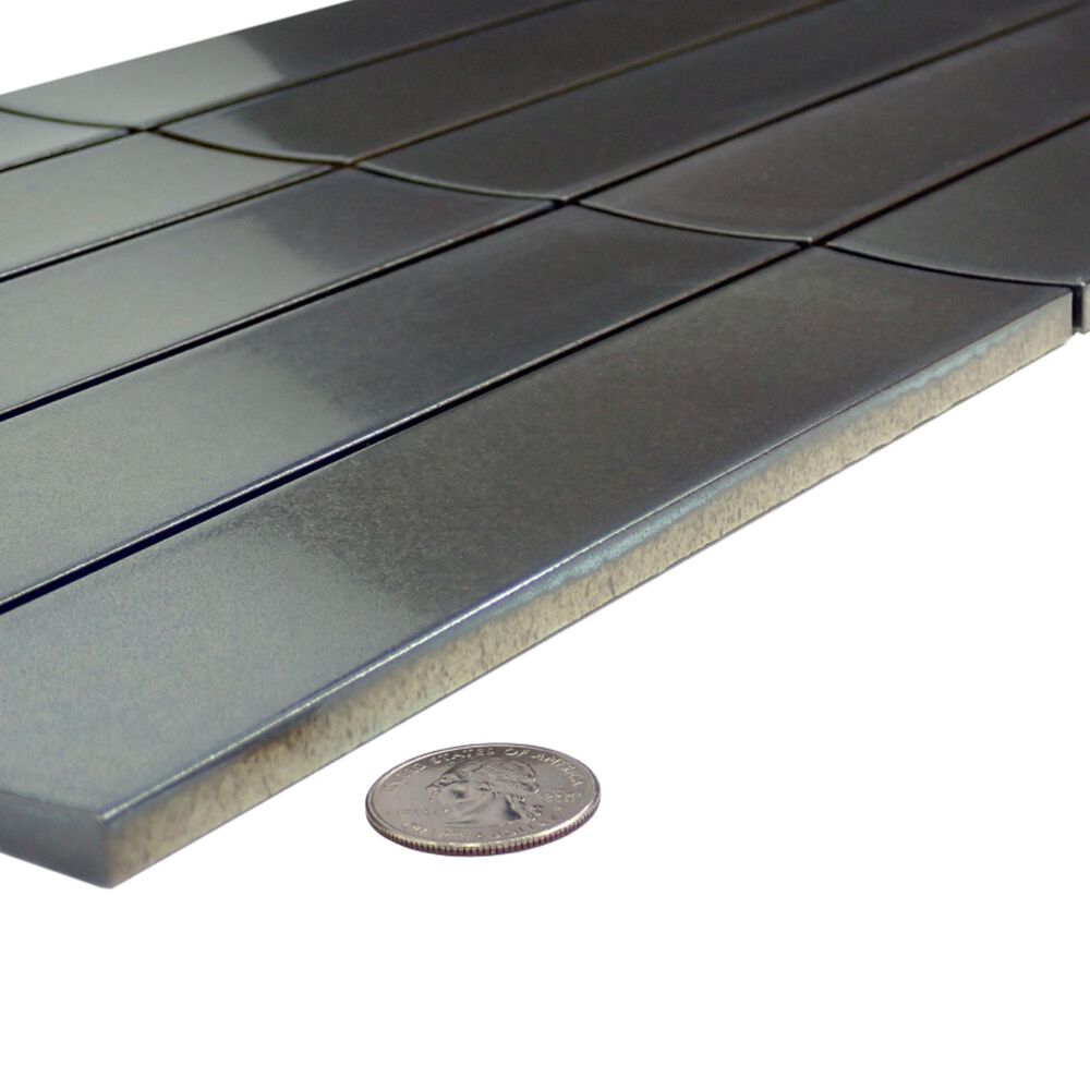 Emser Kaizen Pewter 2" x 8" Rectangle on 9" x 15" Satin Porcelain Mosaic Sheet, , large