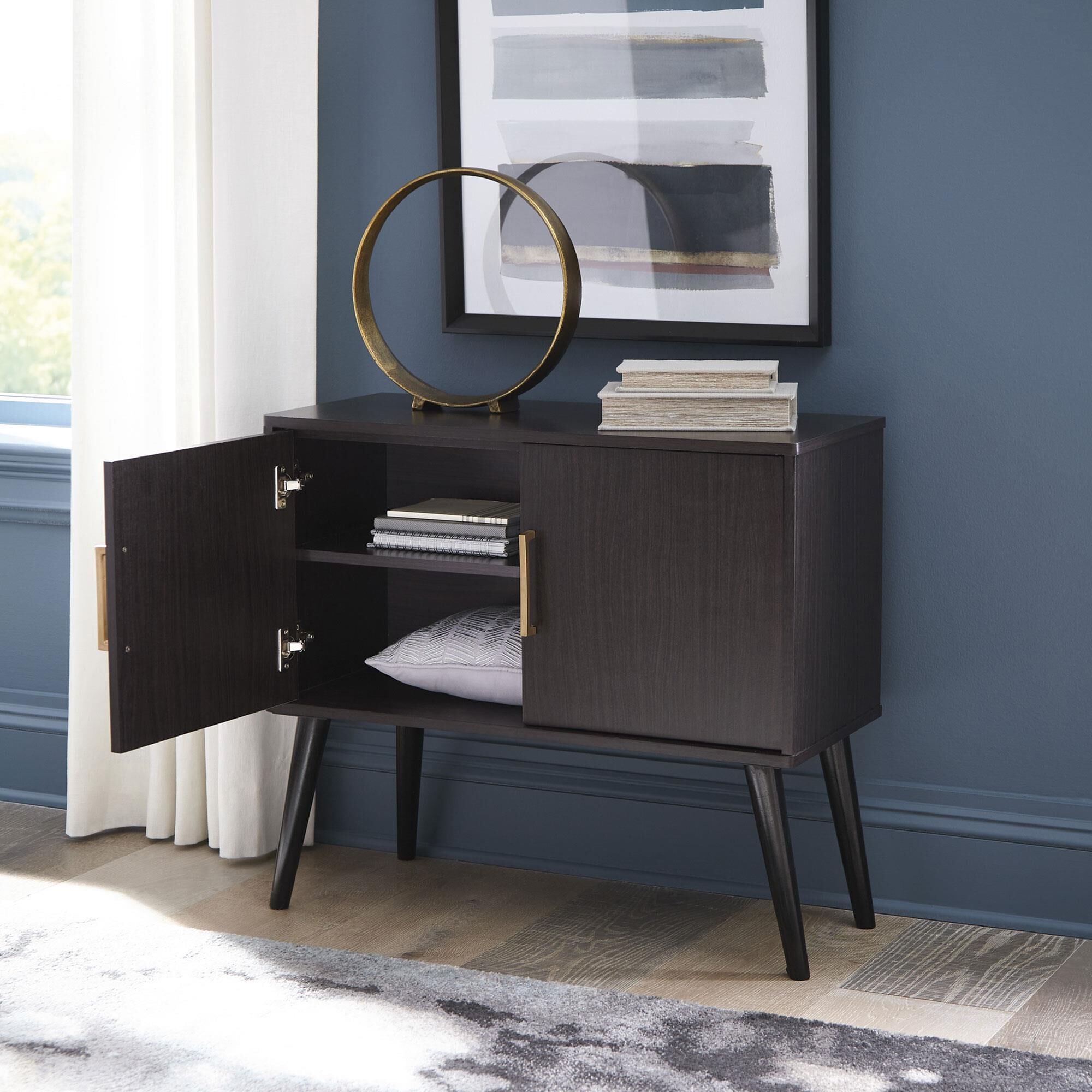 Ashley Orinfield Accent Cabinet in Dark Brown with Goldtone Door Pulls
