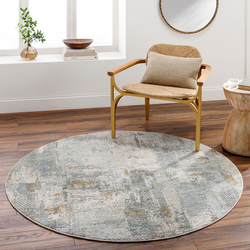 Surya Dresden Dusty Sage, Taupe, Deep Teal, Off-White, Ink Blue, Light Gray and Mustard 5&#39;3&quot; Round Area Rug, , large