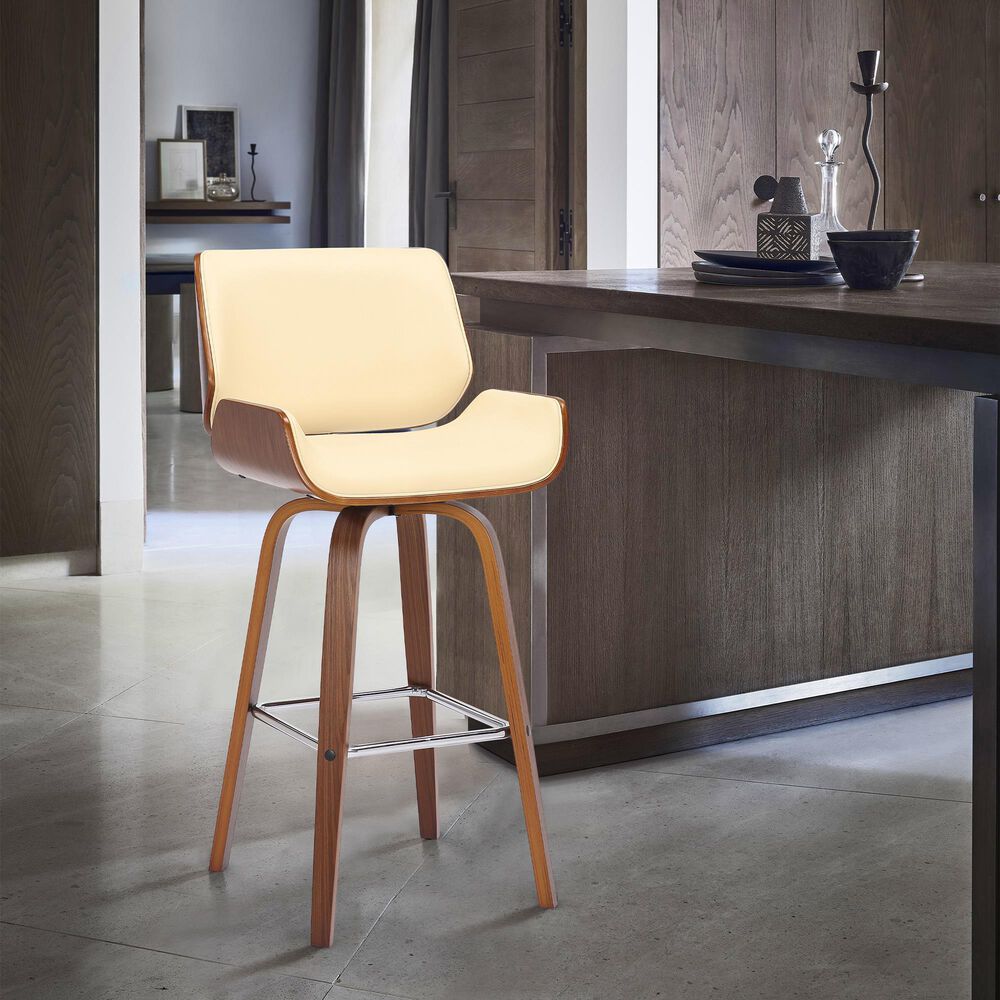Blue River Tyler 26" Counter Height Swivel Cream Faux Leather and Walnut Wood Bar Stool, , large