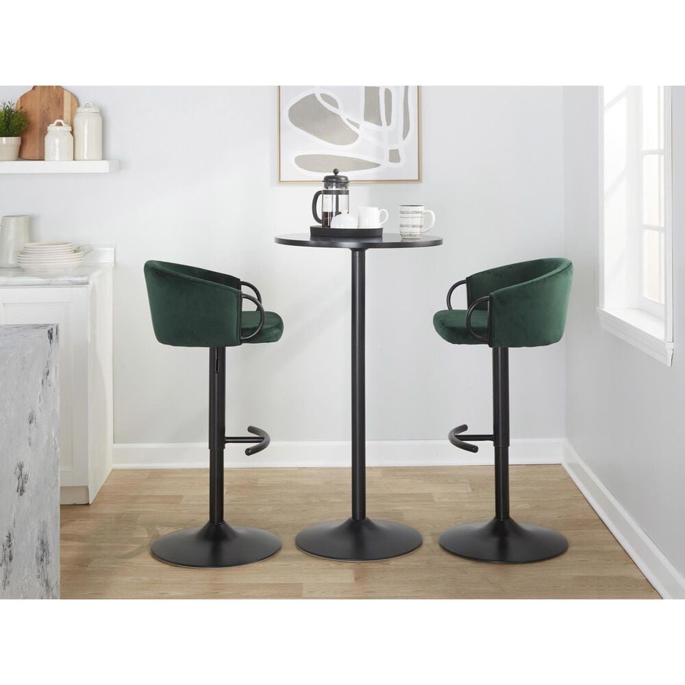 LumiSource Claire Swivel Adjustable Barstool with Green Velvet Upholstery in Black (Set of 2), , large
