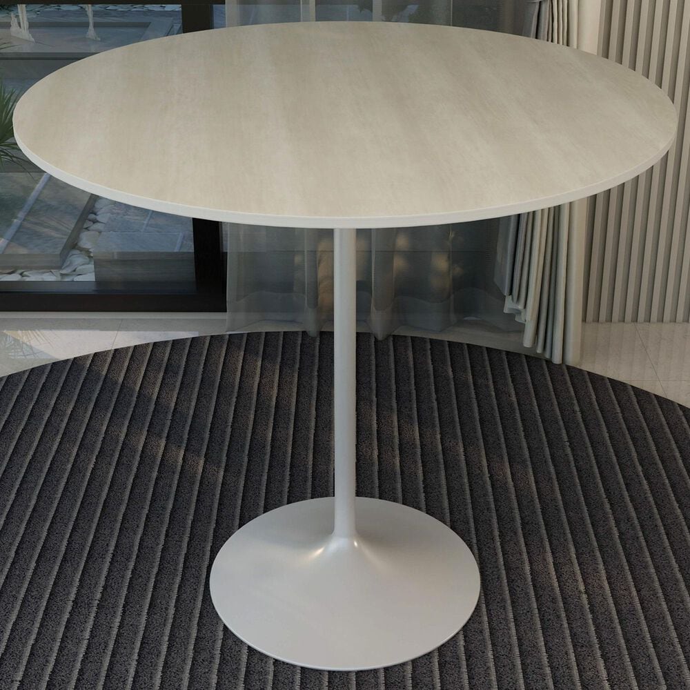Leisuremod LeisureMod Verve Collection Modern Bar Height Table White Base with 48 Round Light Natural Wood MDF Top, , large