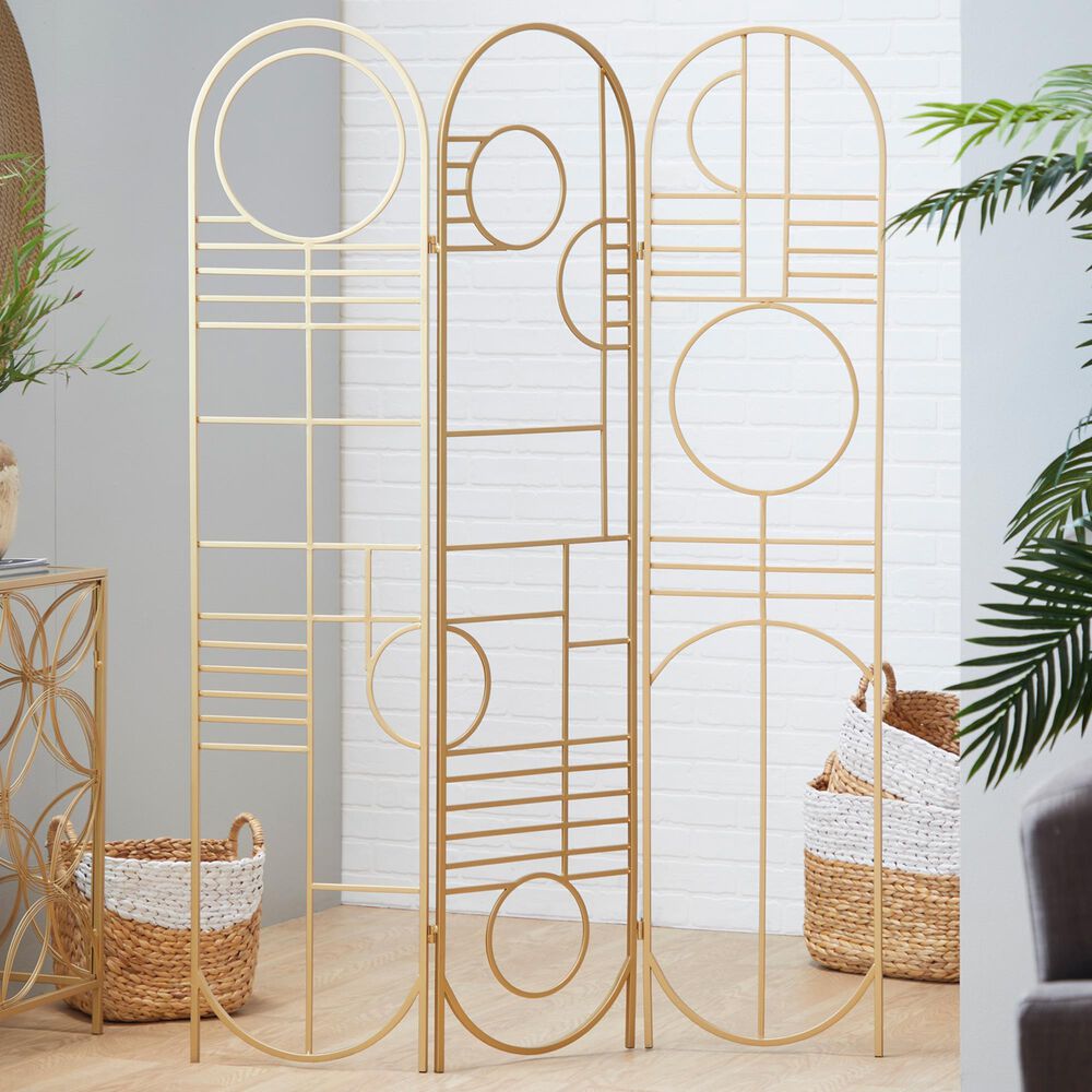 Maple and Jade Room Divider Screen in Matte Gold, , large