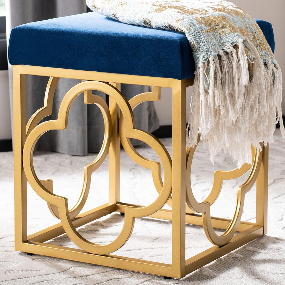 Safavieh Fleur Square Ottoman in Navy and Gold, , large