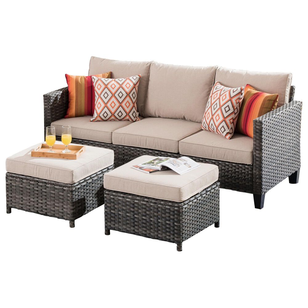 HOMLUX 3-Piece 77" Patio Sofa and Ottoman Set in Beige, , large