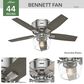 Hunter Bennett Low Profile 44" Ceiling Fan with LED Light in Brushed Nickel, , large