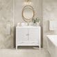 James Martin Vanities Myrrin 36" Vanity in Bright White with Single Hole 3 CM White Zeus Quartz Top & Backsplash, , large