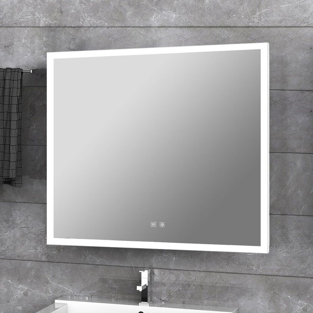 Lexora Home Aurorium 30" x 28" LED Vanity Mirror in White, , large