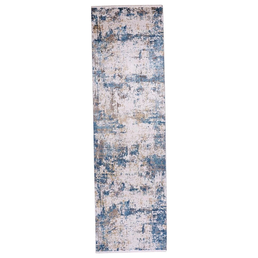 Feizy Cadiz Blue and Ivory 3&#39;1&quot; x 10&#39; Runner, , large