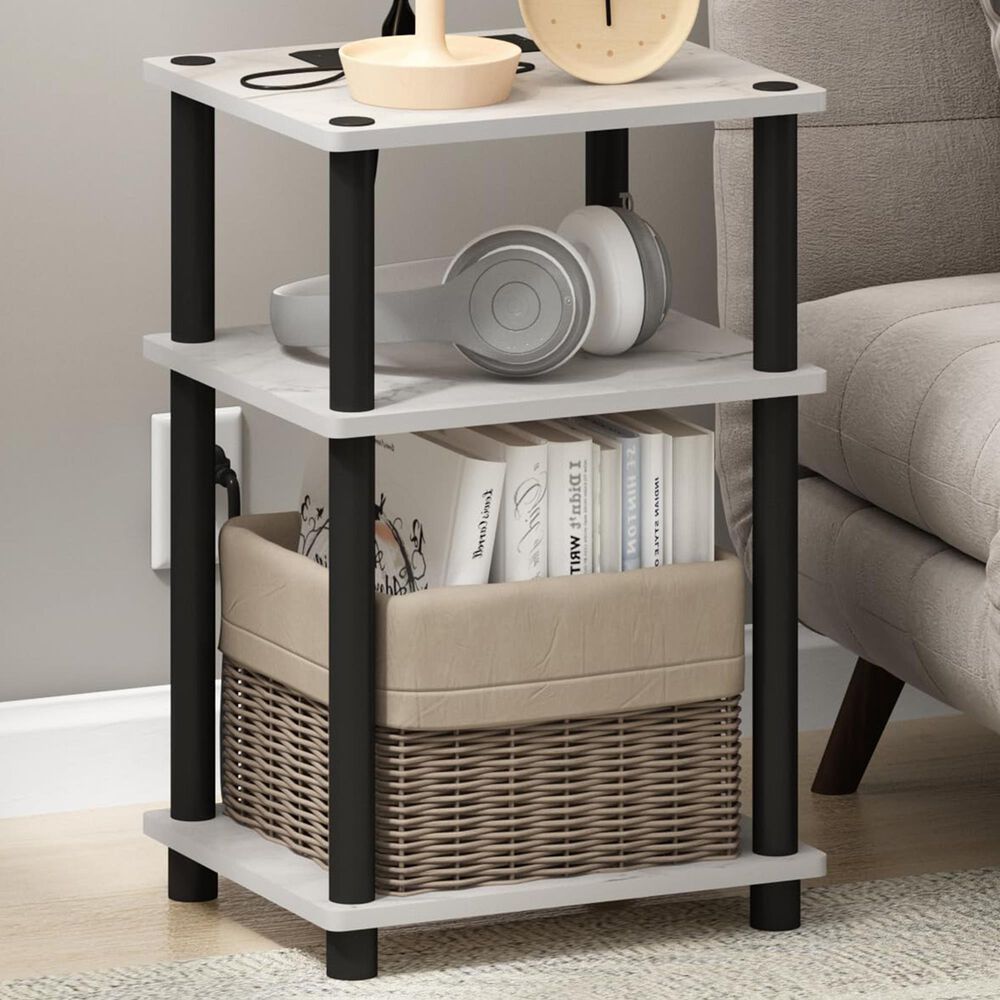HOMLUX 3-Tier Turn-N-Tube End Table with 2 USB ports in Marble White and Black, , large