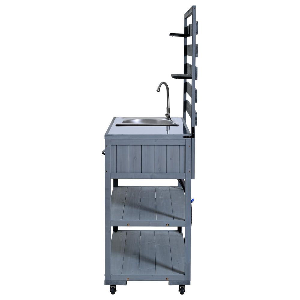 HOMLUX 41.7'' Outdoor Rolling Kitchen Island in Gray, , large